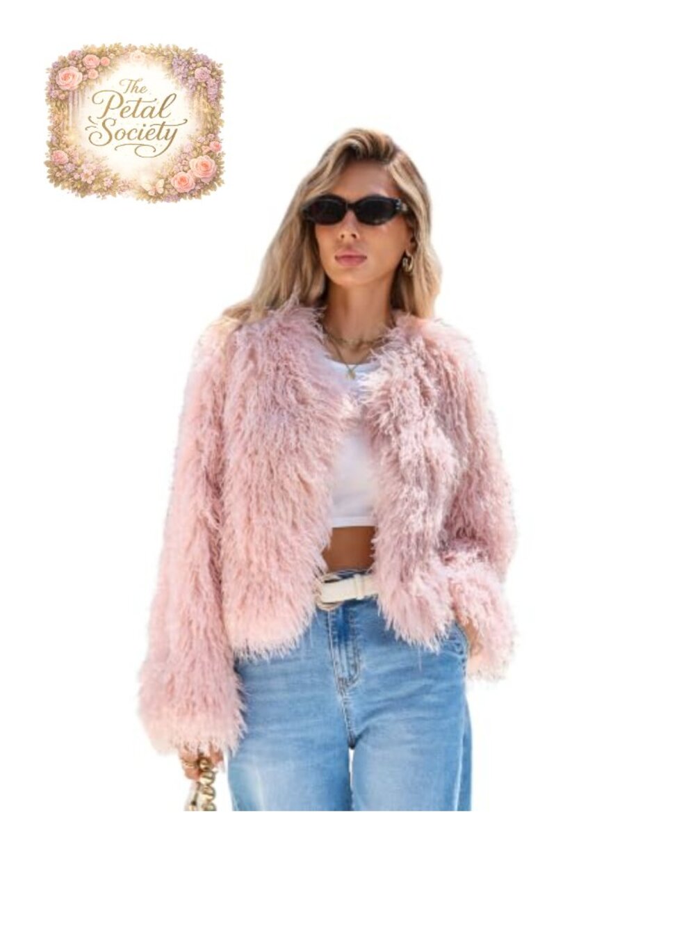 WIDEPAMY Faux Fur Cropped Jacket Open Front Fluffy Coat